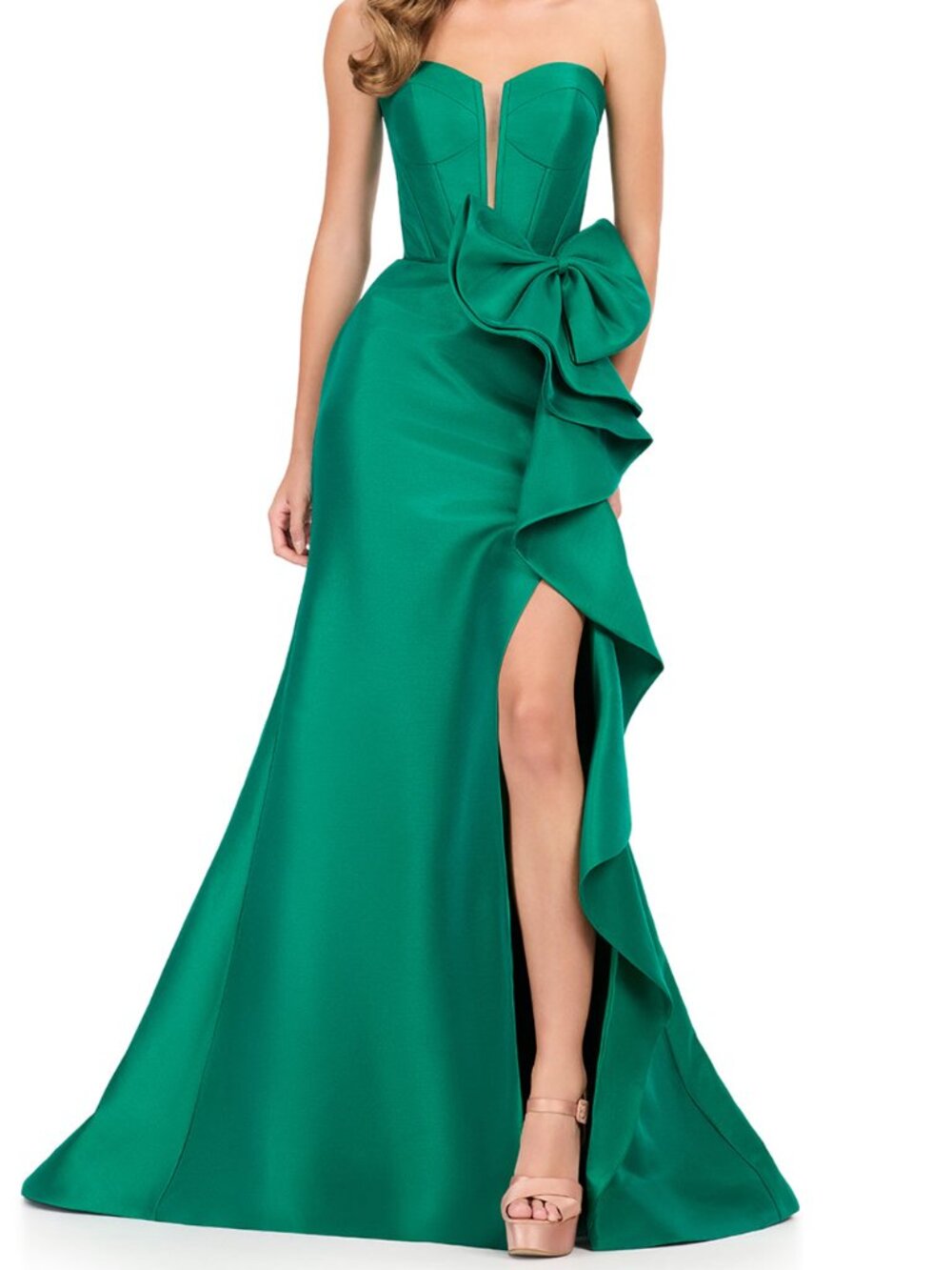 NWT Ashley Lauren 12212 Cascading Ruffle Evening Dress Emerald size 8